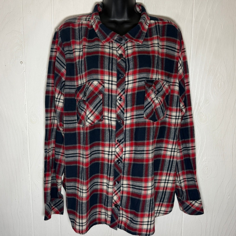 Volcom Flannel Shirt Womens 18W Red Navy Blue and Red 100% Cotton Excellent